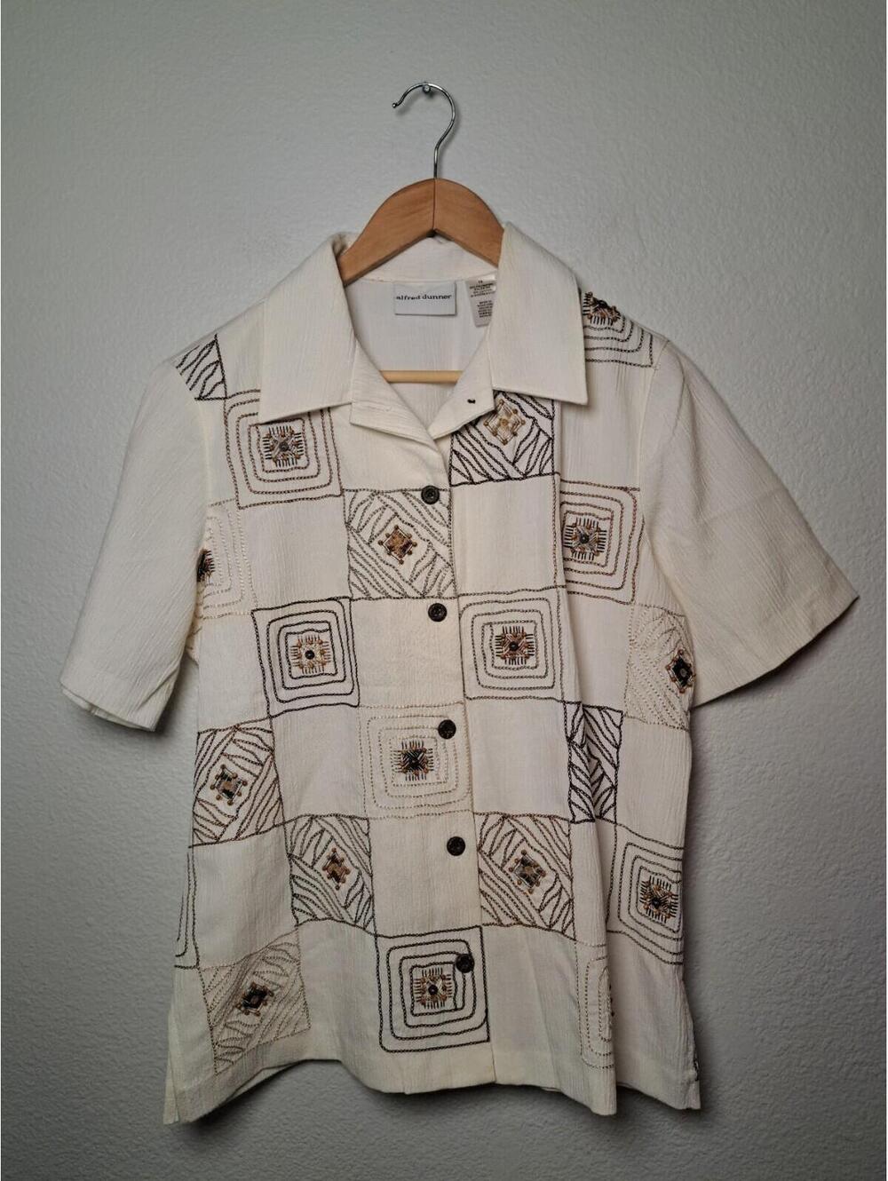 Alfred Dunner Shirt for Funky Casual Button Down Sleeve Relaxed Fit Summer 10